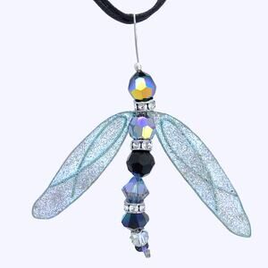 Artisan Suncatcher Firefly Pendant Whimsical Winged Iridescent Beaded Crystals